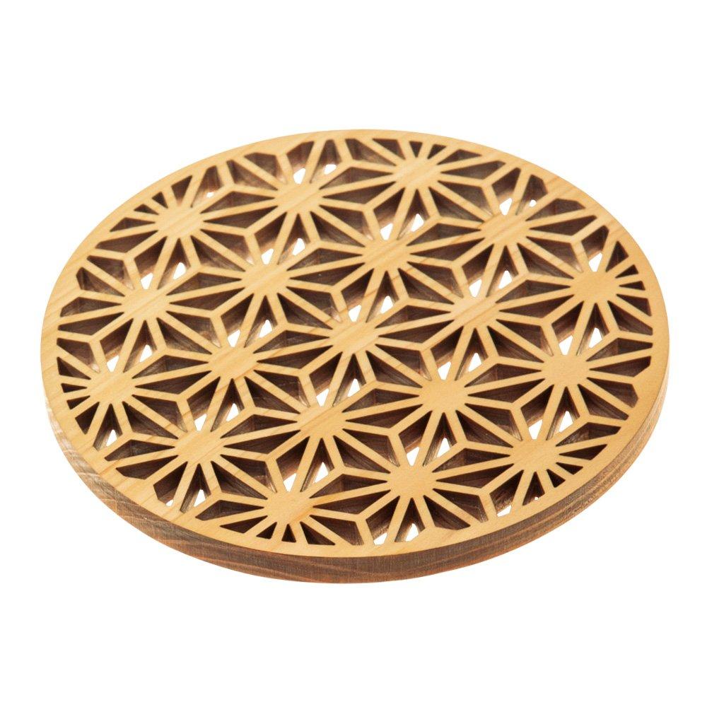 Yamaco Yumi Commercial Use Hinoki Wooden Coaster, Unfinished, Asanoha Pattern yamaco16251