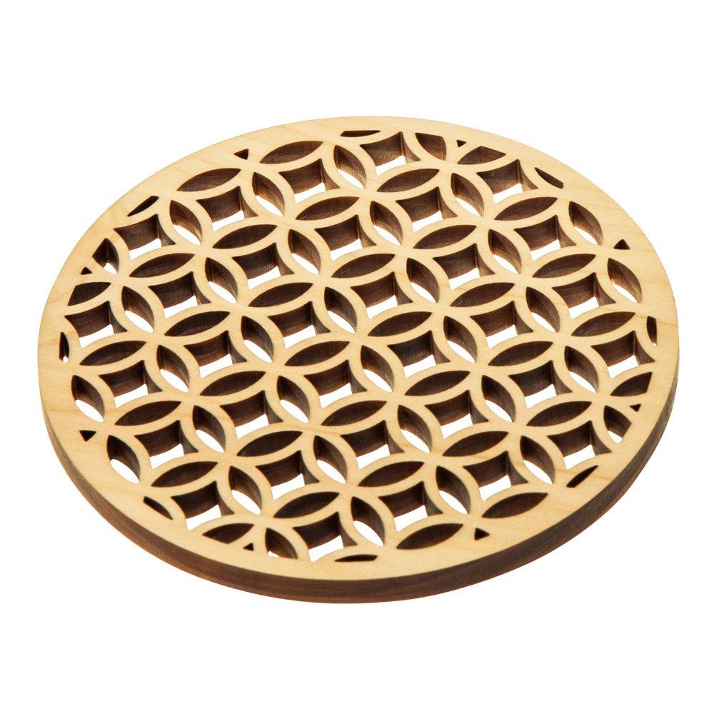 Yamaco Yumi Commercial Use Hinoki Wooden Coaster, Unfinished, Seven Treasures Design yamaco16252