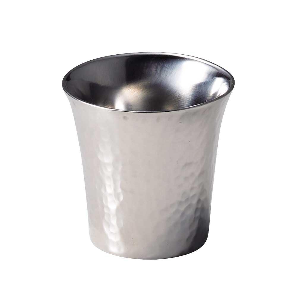 Yamaco Yumi Commercial Use Stainless Steel Hammered Finish Double-Layer Sake Cup Petal Shape yamaco29081