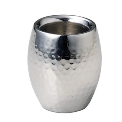 Yamaco Yumi Commercial Use Stainless Steel Hammered Finish Double-Layer Sake Cup Barrel Shape yamaco29082