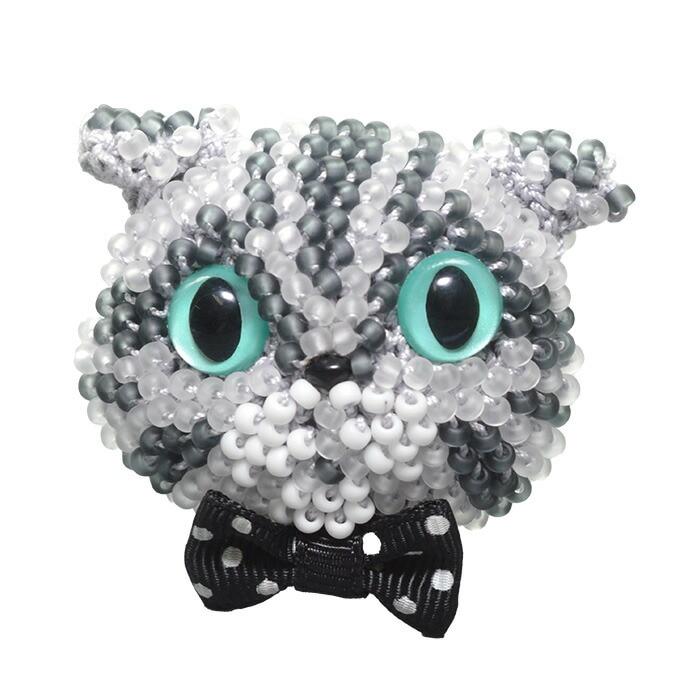 MIYUKI Bead Crochet Cat Brooch Kit Cream Tabby Black Tabby Tortoiseshell Blue Tabby
