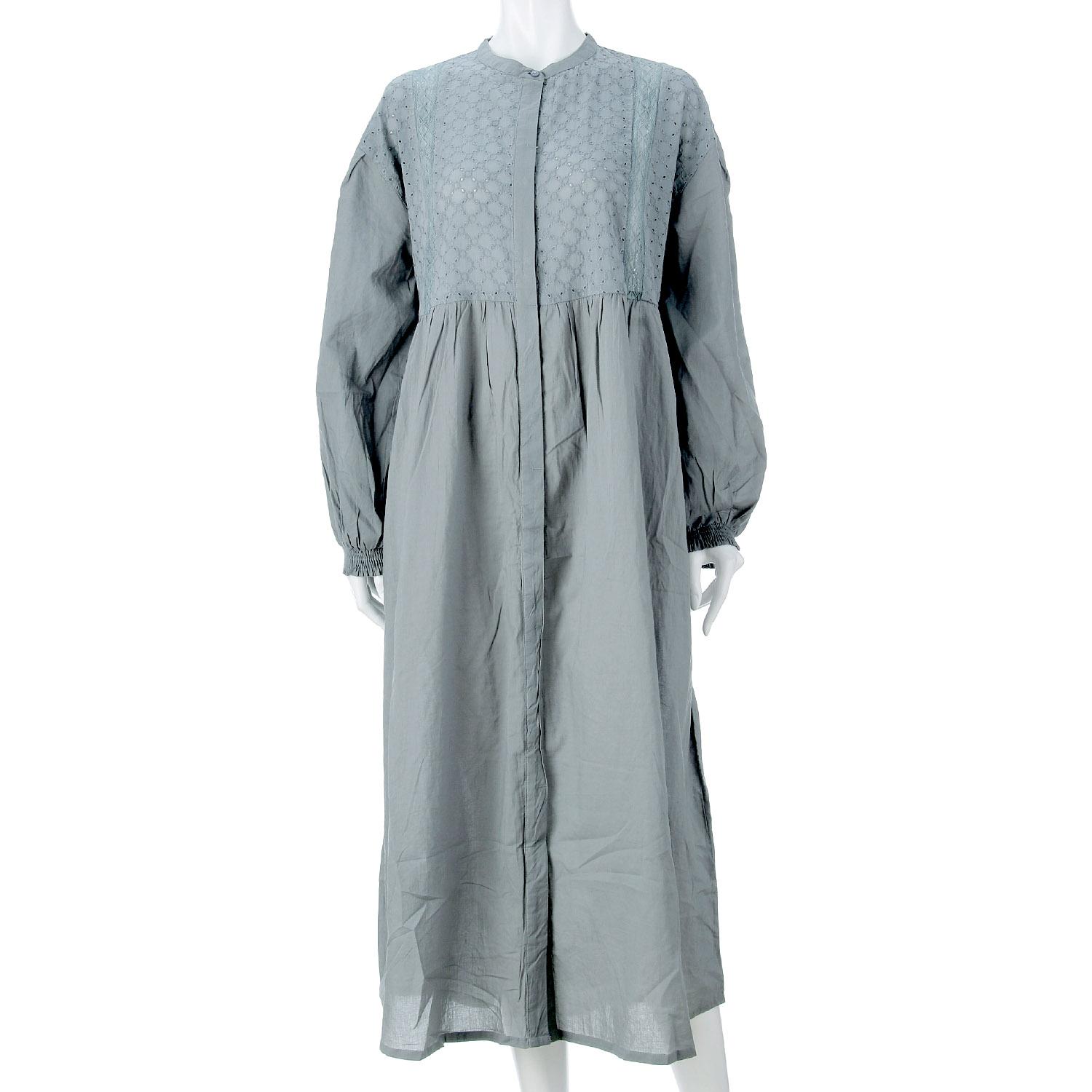 Orb Embroidered Long Sleeve Dress, Blue Green, F (Free)