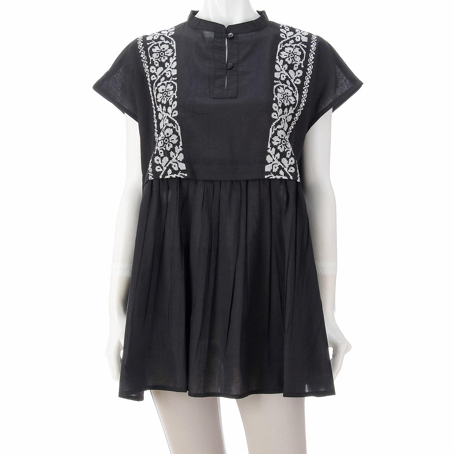 Canvas Embroidered Tunic - Black - F (Free Size)