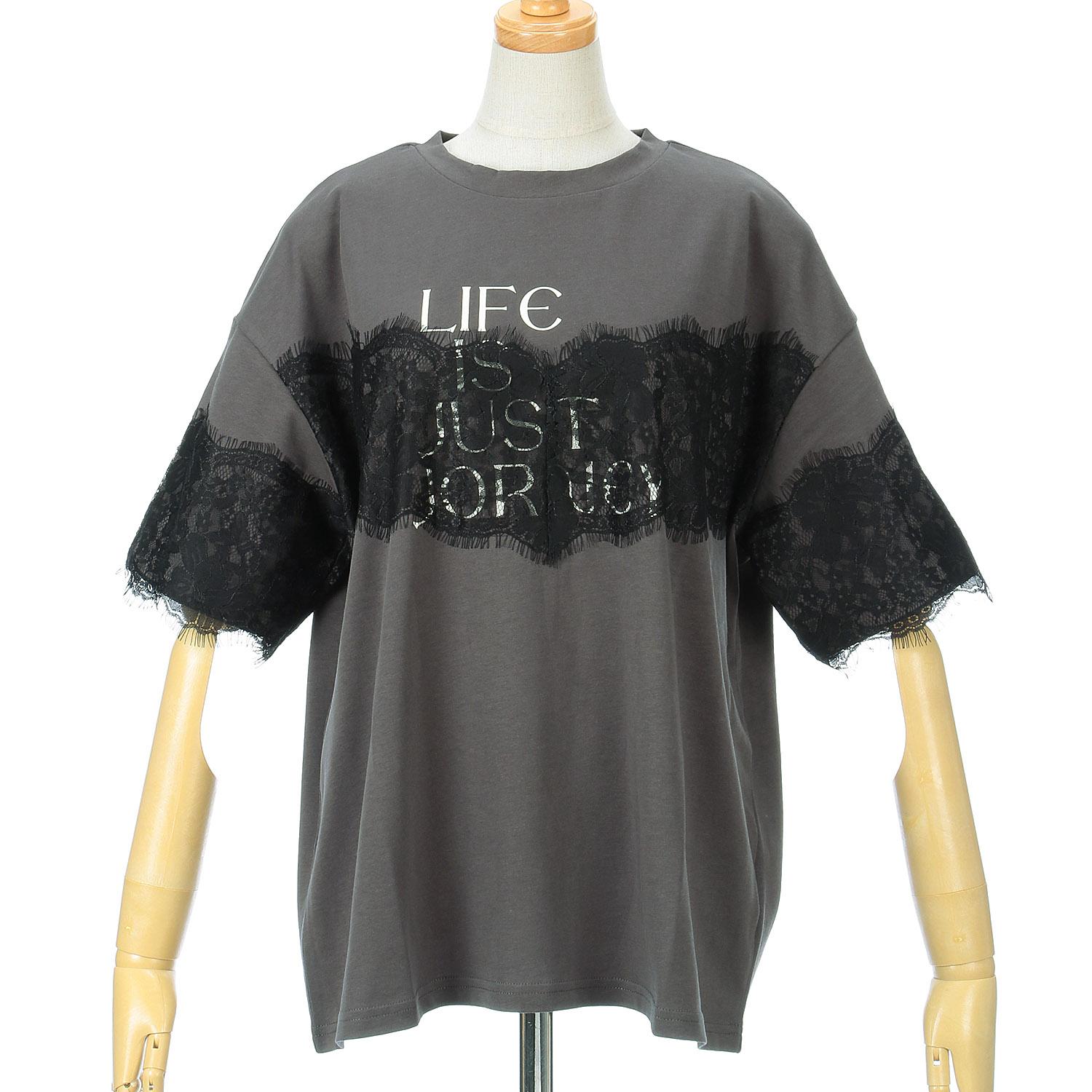 Vingtrois Lace × Logo T-Shirt Charcoal M