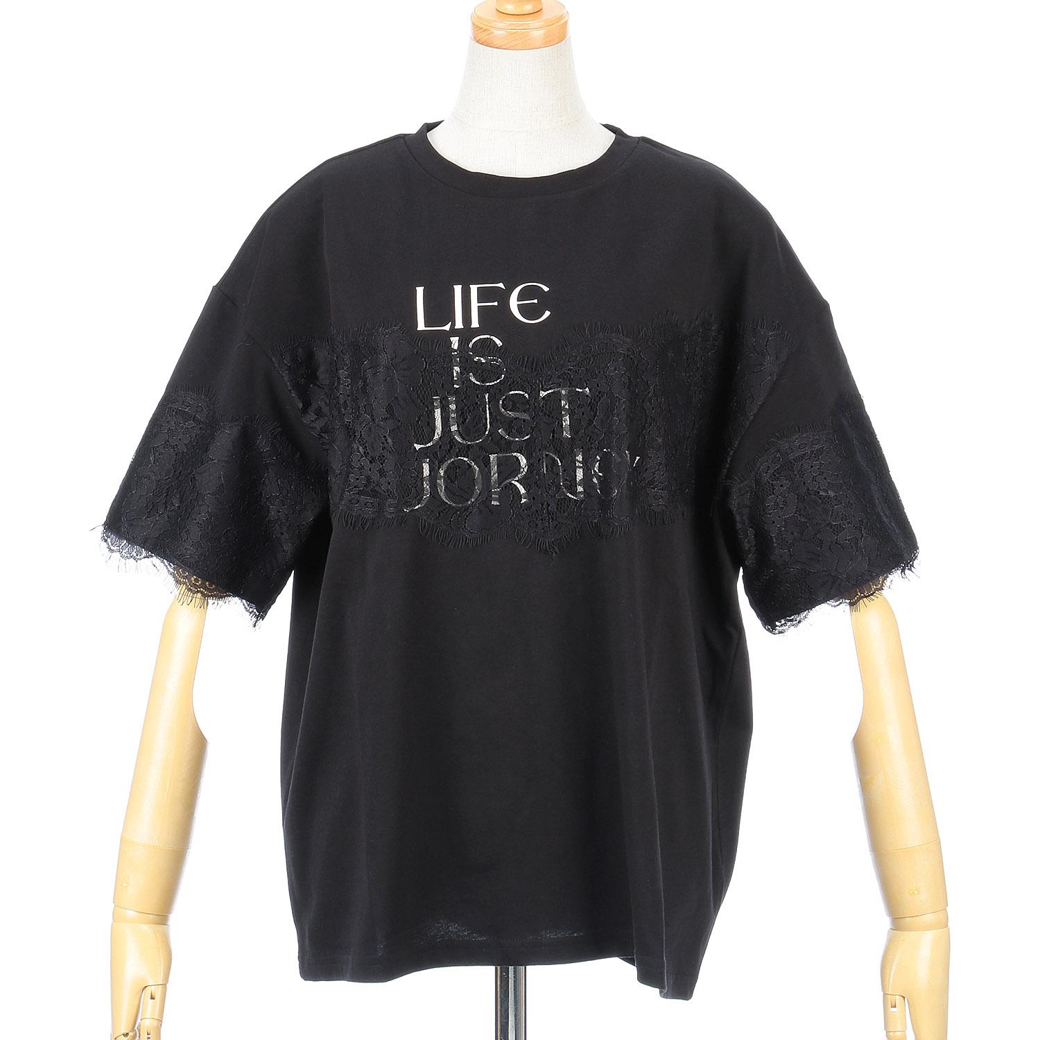 Vingtrois Lace × Logo T-Shirt Black M