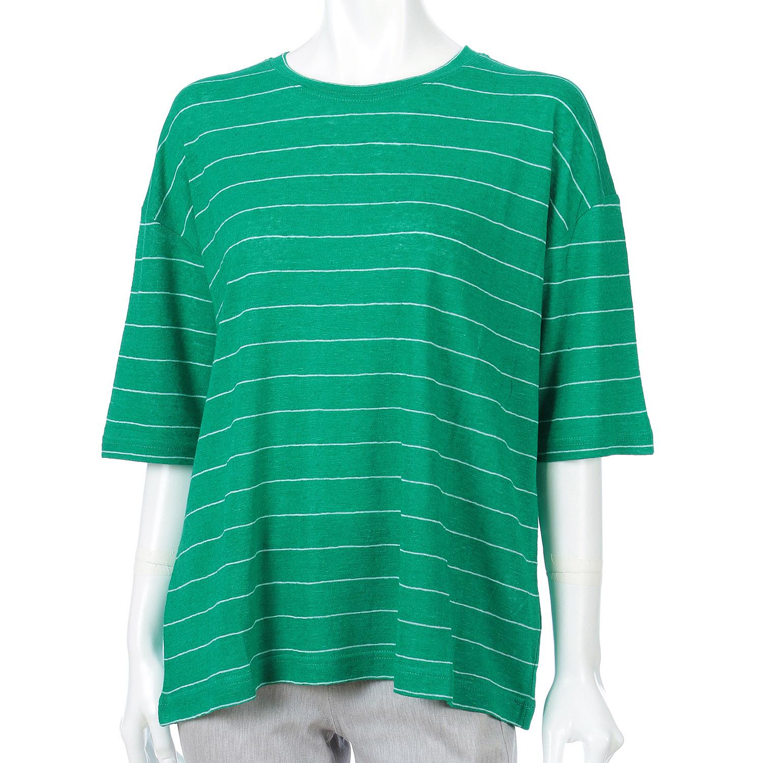 YARRA Short Sleeve Striped T-Shirt Green Stripes F (Free)