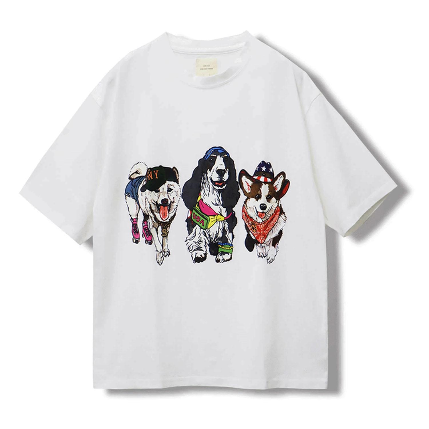 CORISCO Animal Village Front and Back Printed Dog T-Shirt - White Dog - L