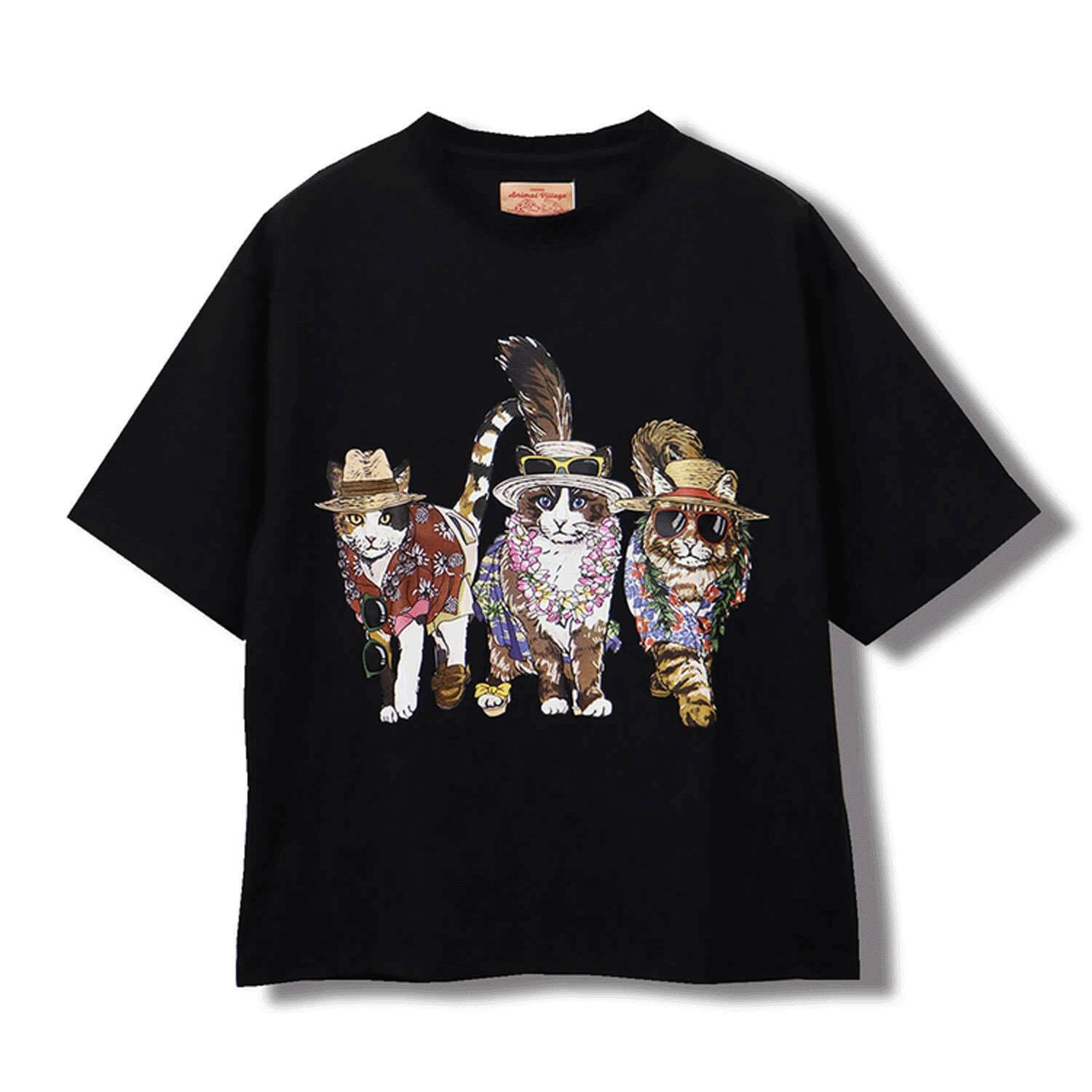 CORISCO Animal Village Front and Back Printed Cat T-Shirt Resort Black LL (2L)