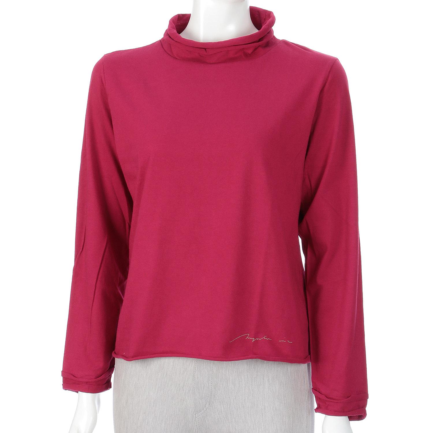 Magenta Cotton Jersey Two-Layer Rolled Long Sleeve Top Raspberry Pink F (Free)