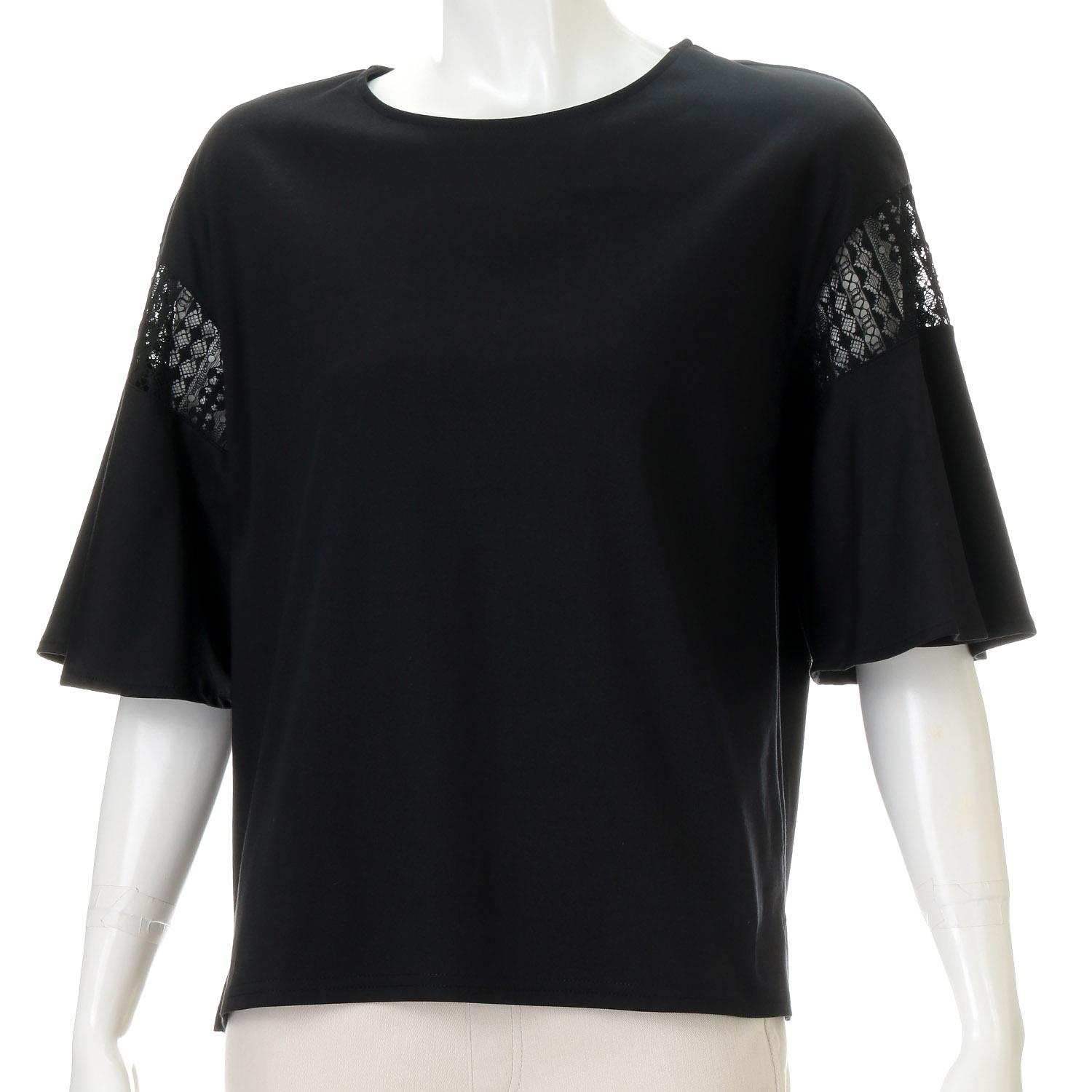Smooth Lace-Trim Pullover Black F (Free)