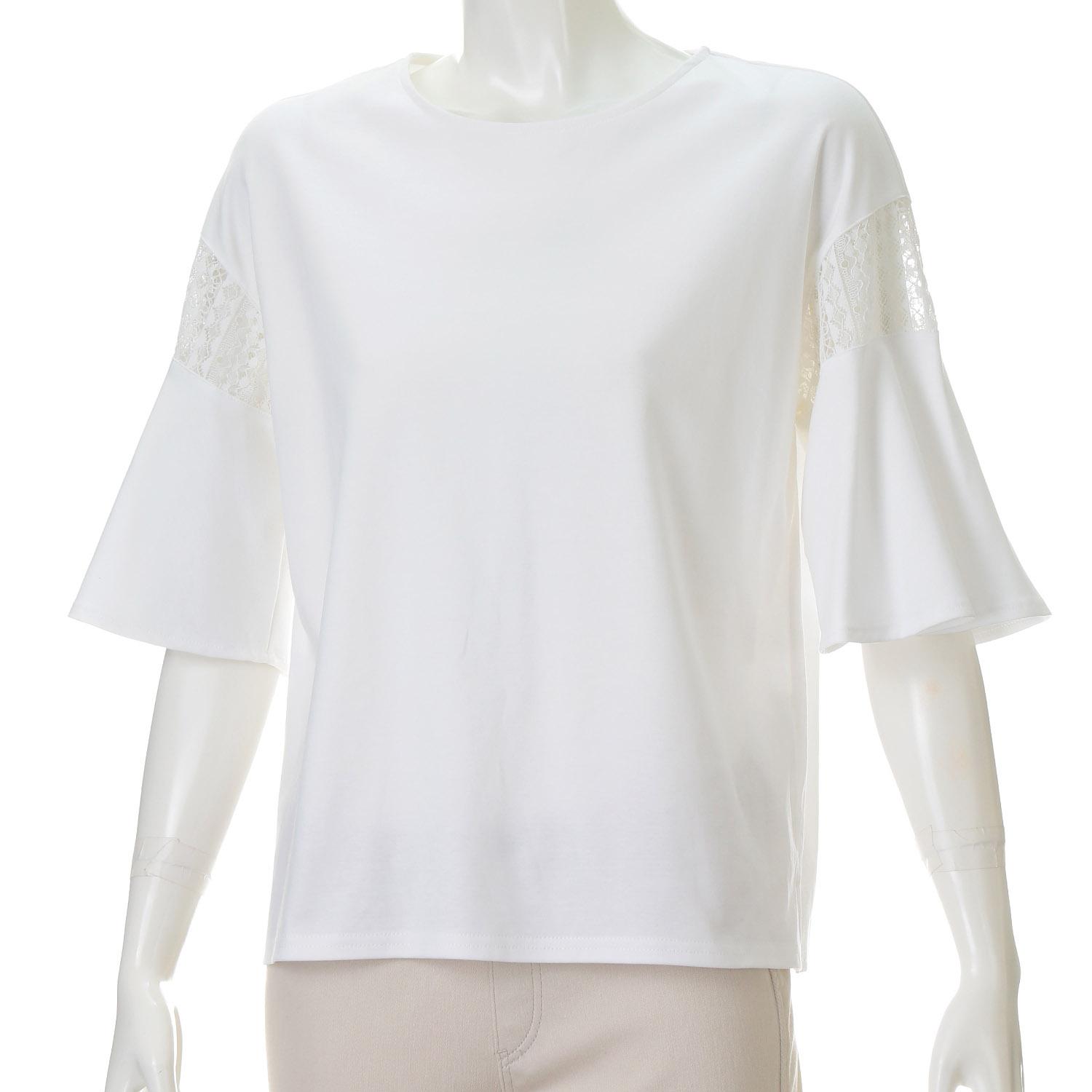 Smooth Lace-Trim Pullover Off-Shoulder F (Free)