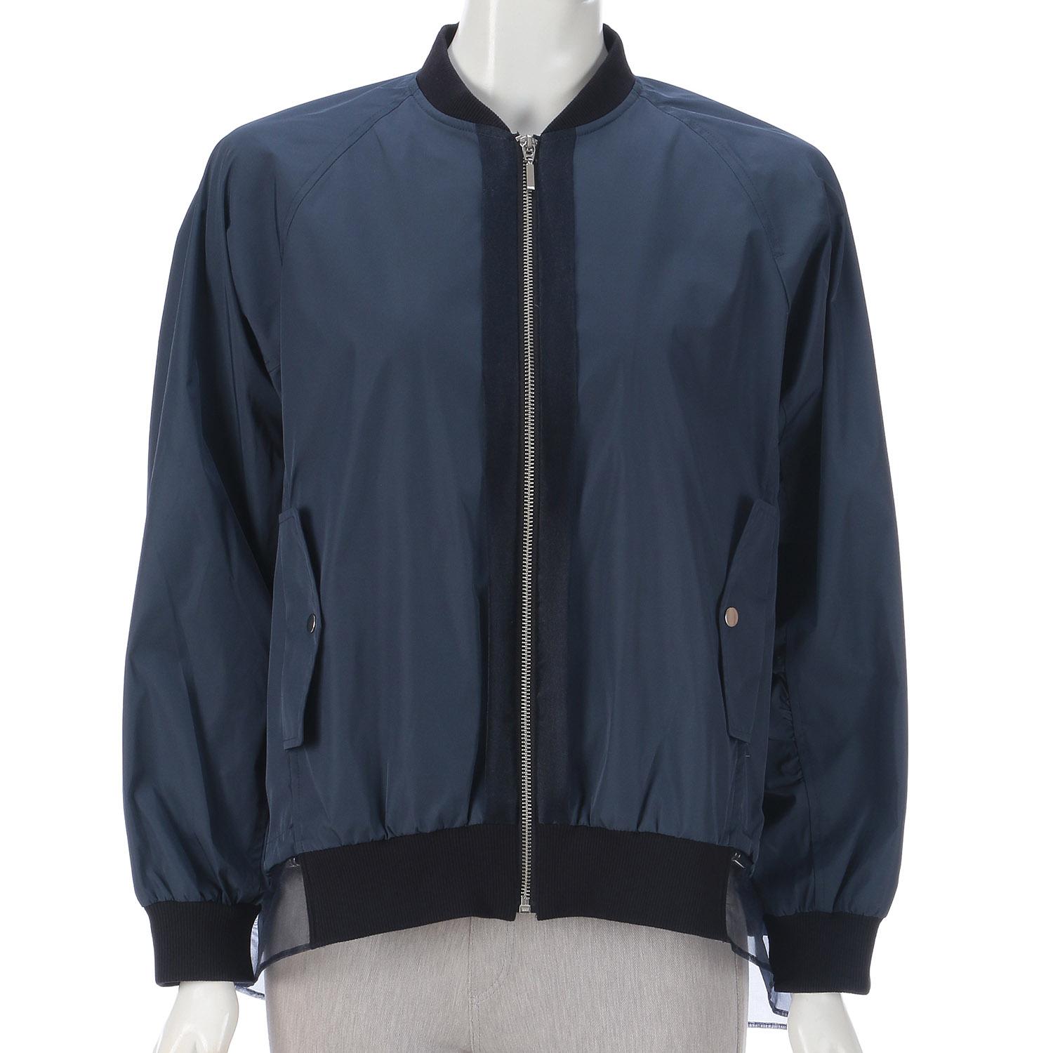 Double-Face Fabric-Contrast Coat, Navy, M