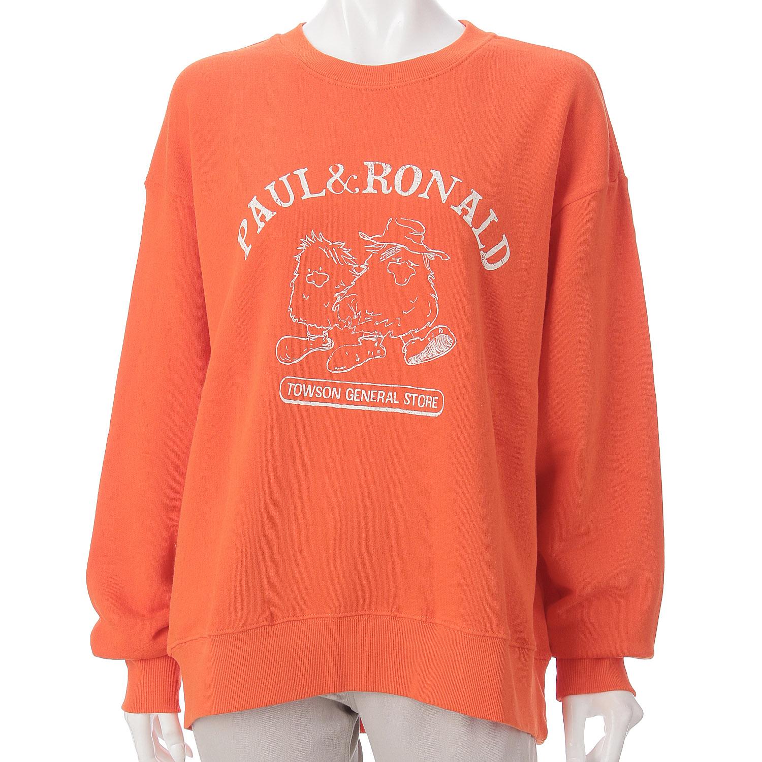 CUBE SUGAR Gauze-Lined Sweatshirt with Logo Print Pullover - Orange - F (Free Size)
