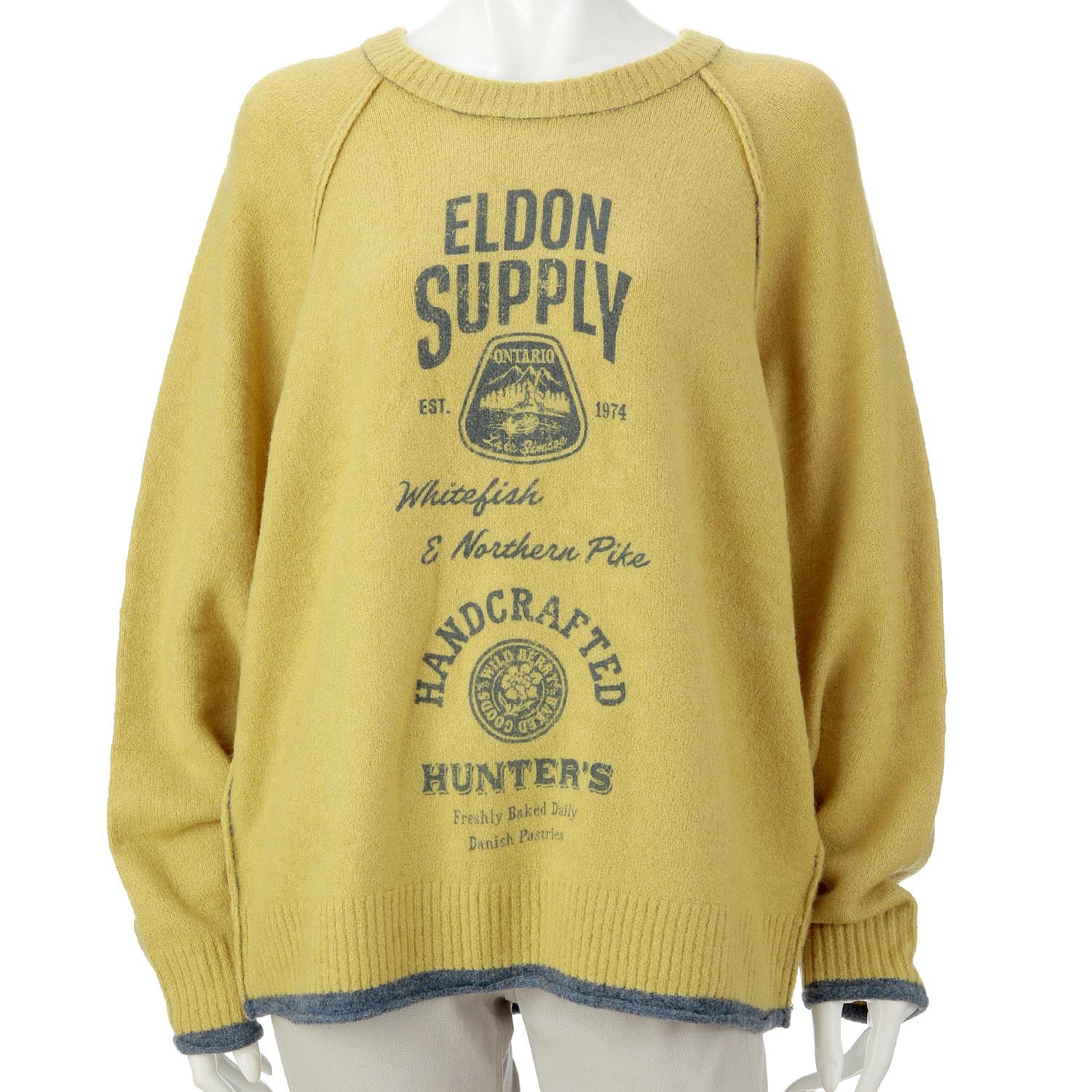 CUBE SUGAR Yak Feel Knit Logo Print Pullover Lime Green F (Free)