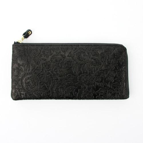 Embossed Rose Pattern L-Shaped Zipper Wallet