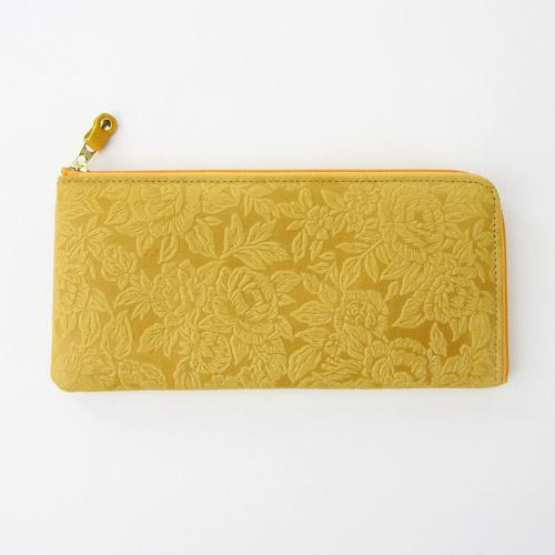 Embossed Rose Pattern L-Shaped Zipper Wallet