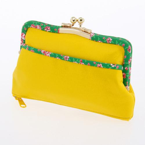 Small Floral Pattern Bottom Zipper Gama-guchi Pouch, Green
