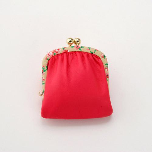 Flower-Patterned Edge-Wrapped Coin Purse with Ticket Pocket, Pink