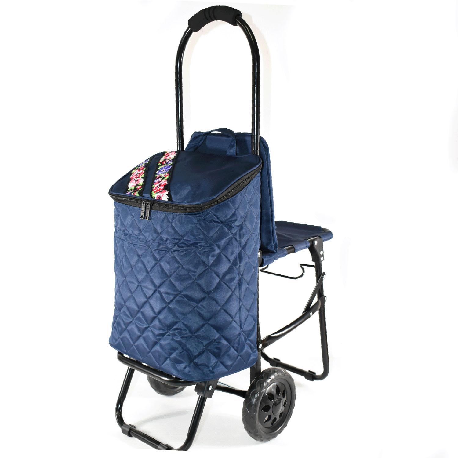 Chenille-Lined Carry Cart 02 Navy Blue