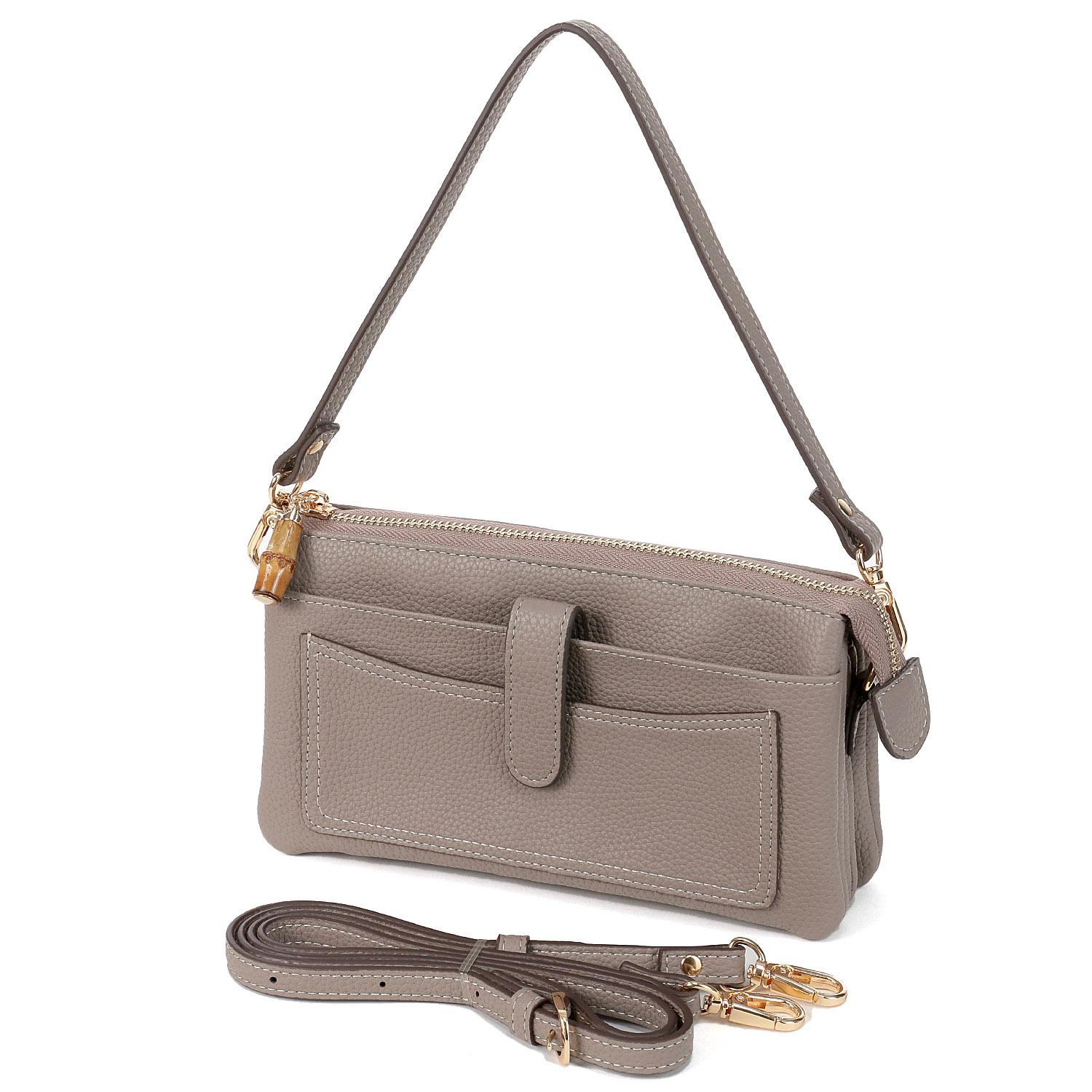 Bamboo-Handle Wallet Pouch in Greige