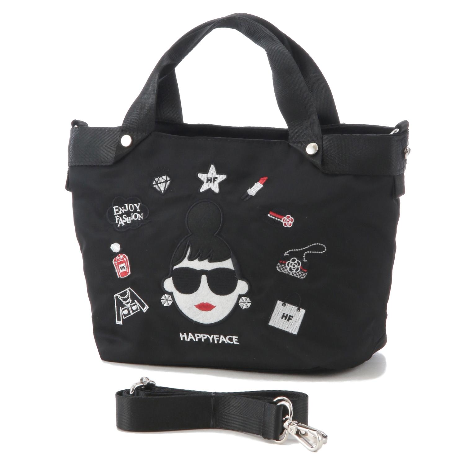 HAPPY FACE Lady Emma New Embroidery Multi-Functional 2-Way Shoulder Bag - Black