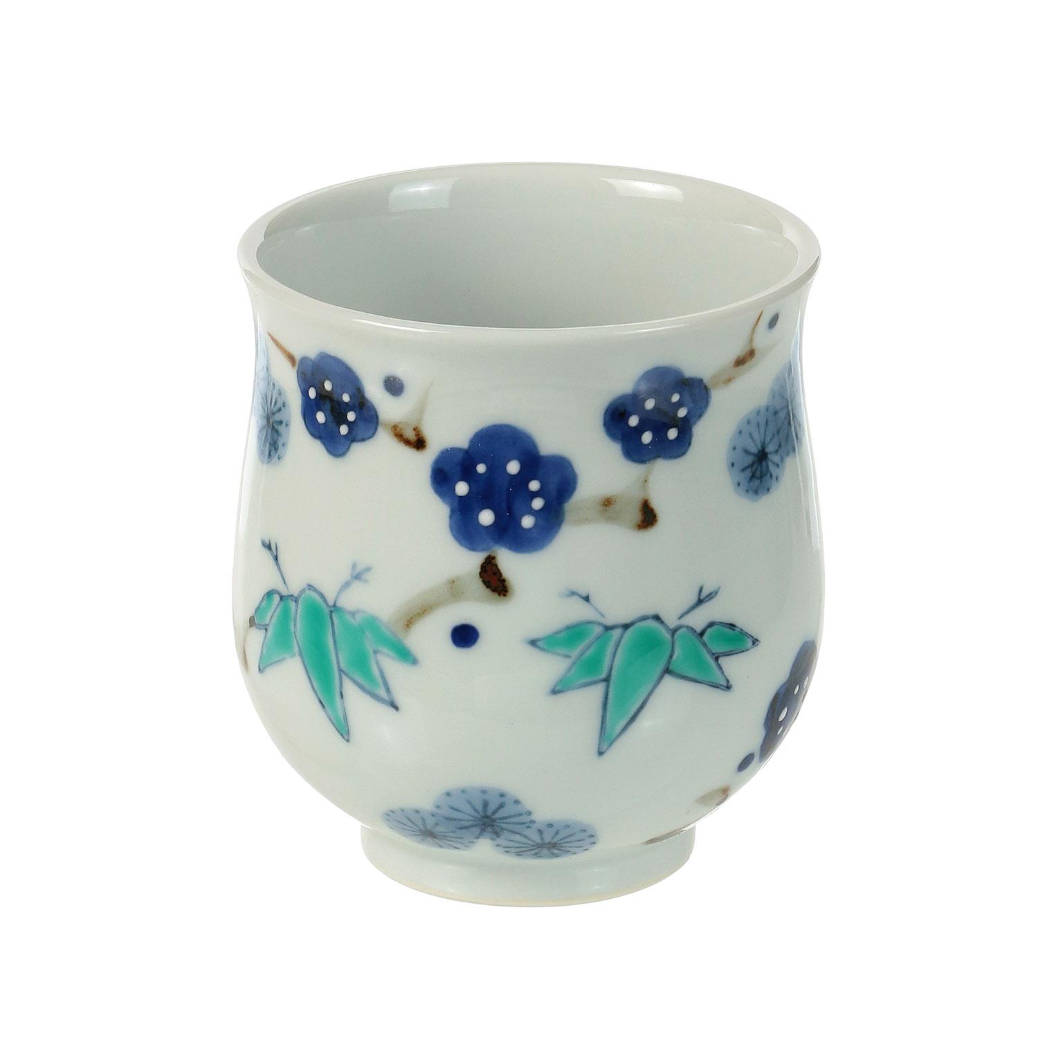 Auspicious Pine, Bamboo, and Plum Rice Bowl & Tea Cup Set 03＿Tea Cup (Blue)