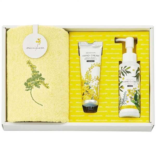 Miami Mosa Wash Towel & Cosmetic Set Cream (1 Wash Towel, Hand Cream, Hand Clean Gel) Made in Japan 4077-083