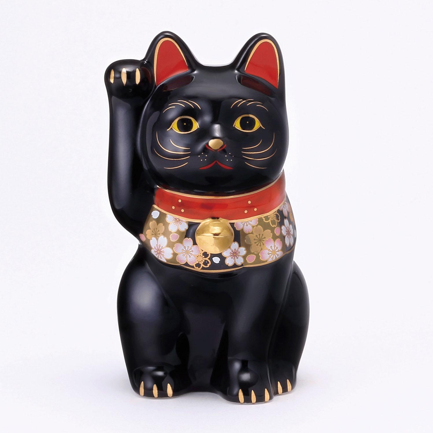 Yakushi Kiln Cherry Blossom Maneki-neko Small 03 Black