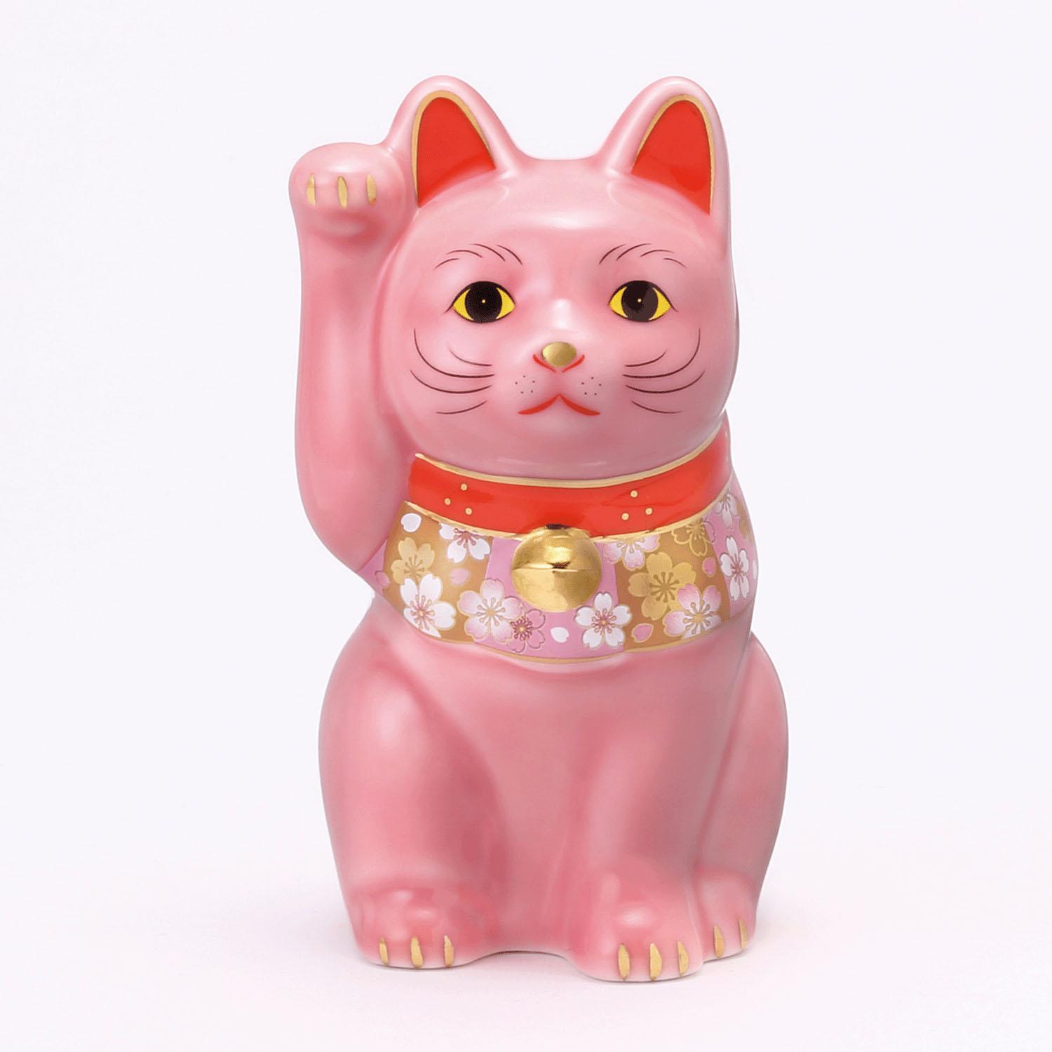 Yakushi Kiln Cherry Blossom Maneki-neko Small 02 Peach
