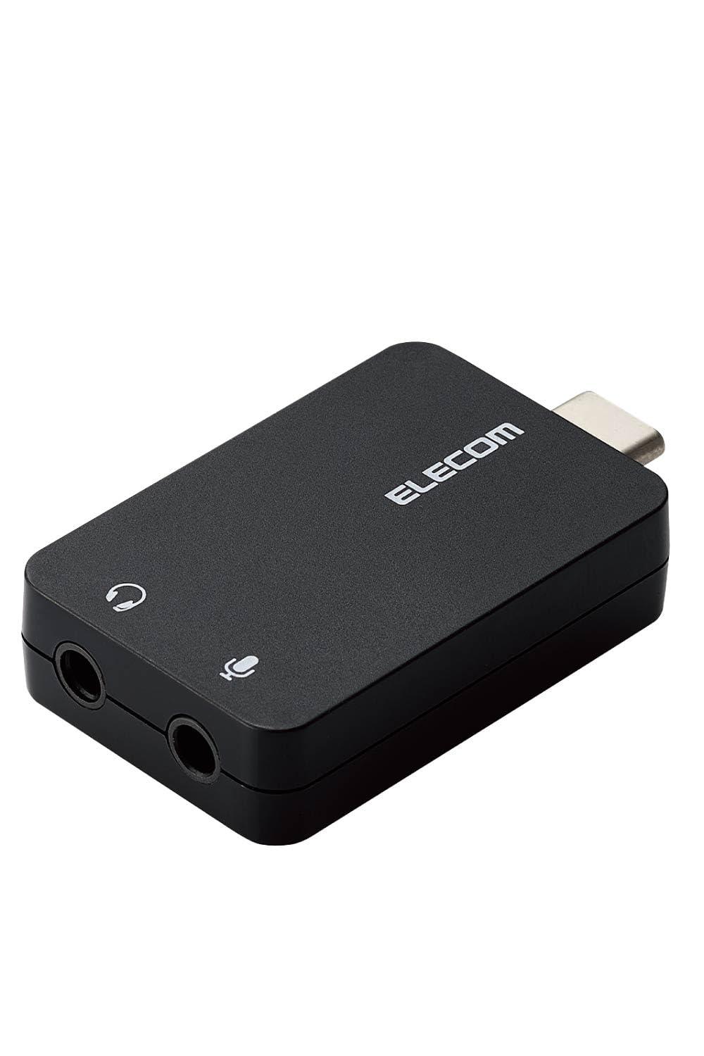 ELECOM Audio Conversion Adapter USB Type-C to 3.5mm Stereo Mini Jack (3-pin/4-pin Compatible) for Headphones, Earphones, and Microphones - Direct Plug-in Type with Noise Reduction Sound Card - Black USB-CADC01BK