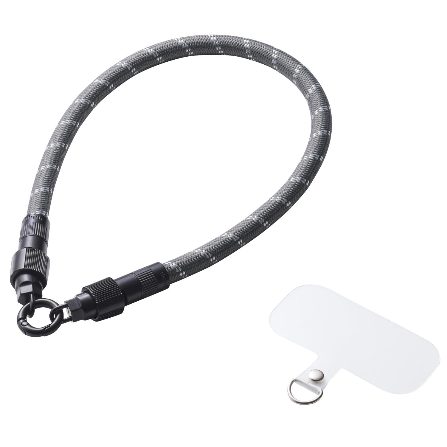 ELECOM Smartphone Hand Strap with Charging Capability USB Type-C Cable Includes Strap Hole Sheet Black Stripe P-STHH1CC08BK2