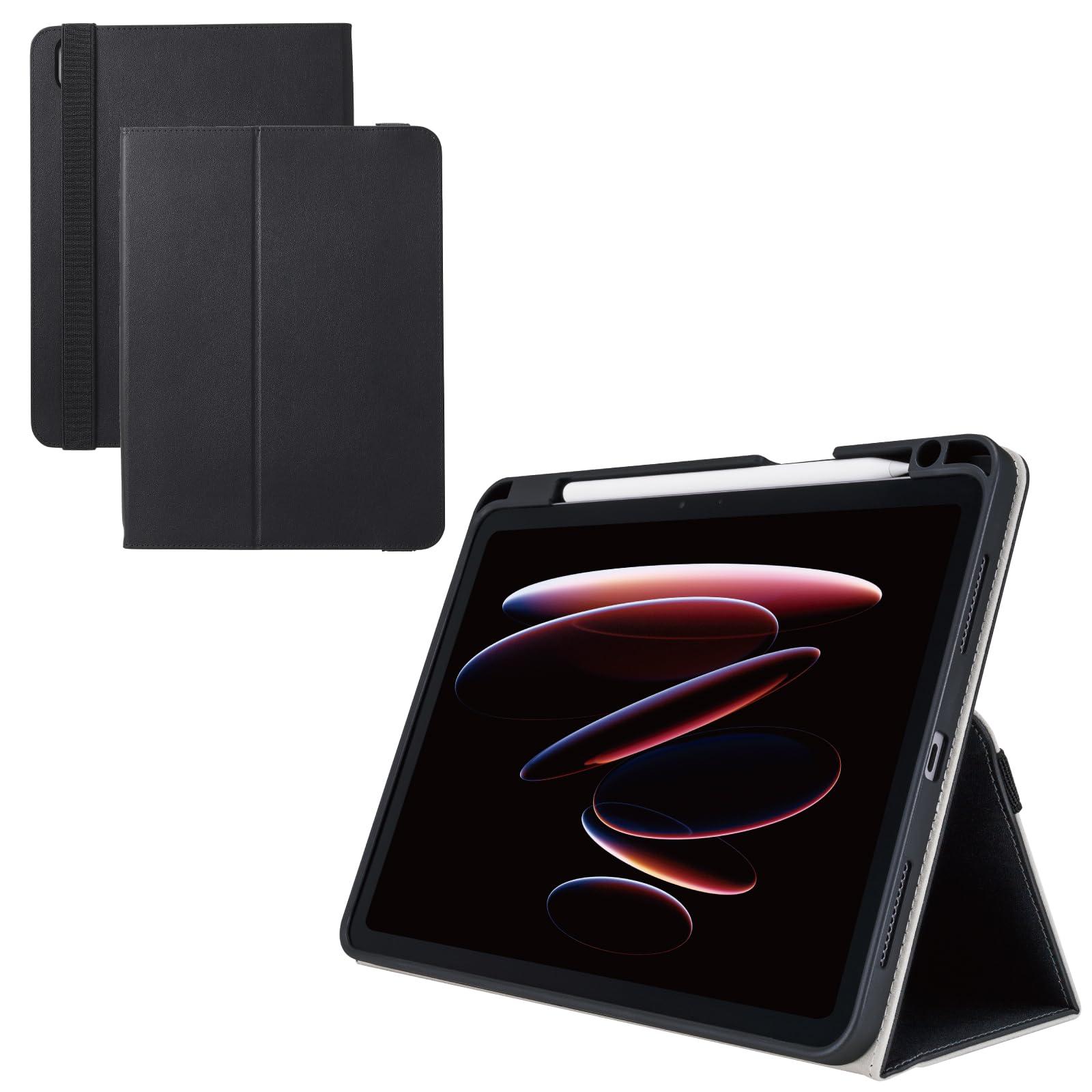 ELECOM 11-inch iPad Air (M3/M2) Flap Case with Shock Guard, Belt Attachment, 2 Angles, Lightweight, Black TB-A25MPLF2BK