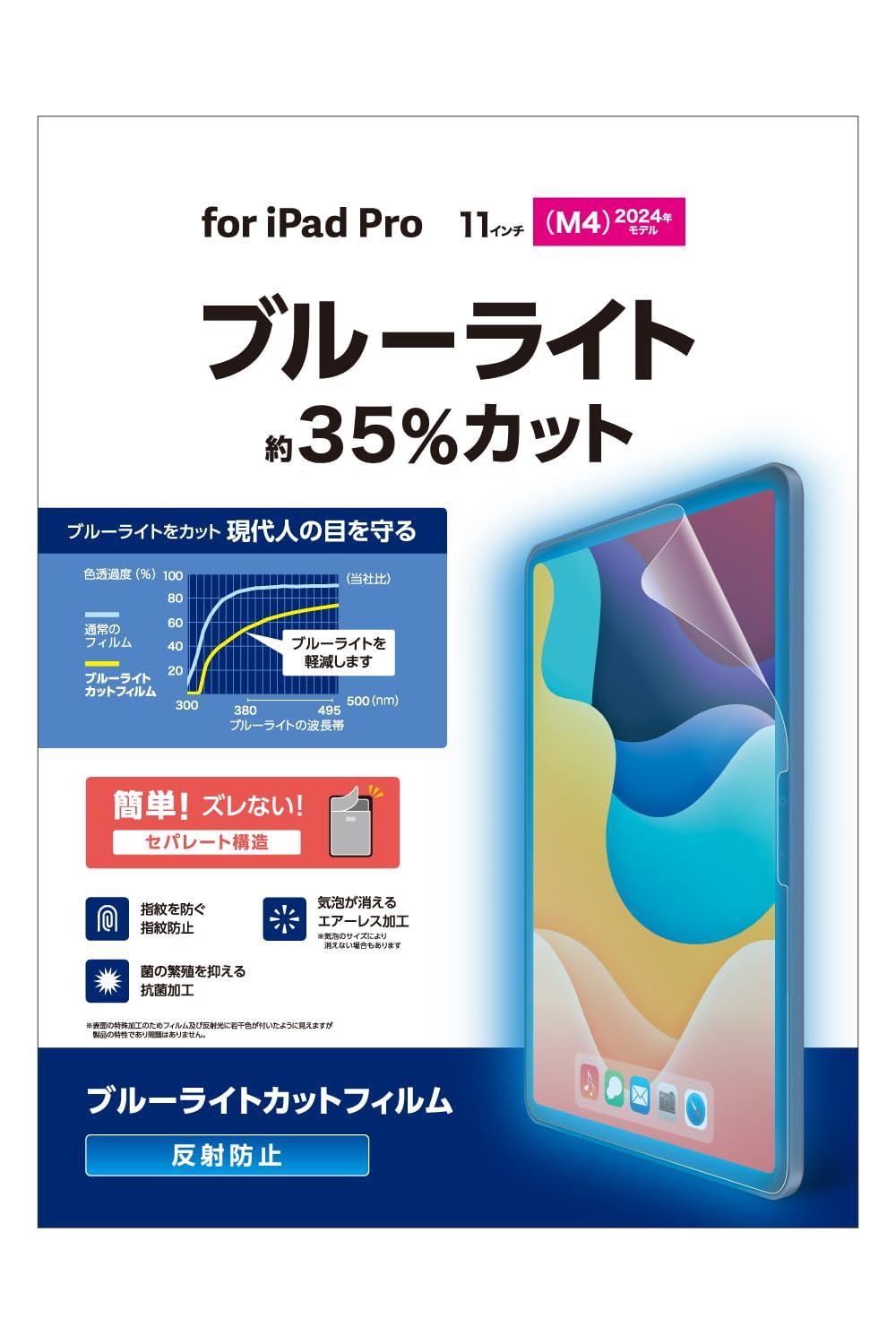 ELECOM 11-inch iPad Pro (M4) Screen Protector Anti-Glare Blue Light Reduction TB-A25PMFLBLN