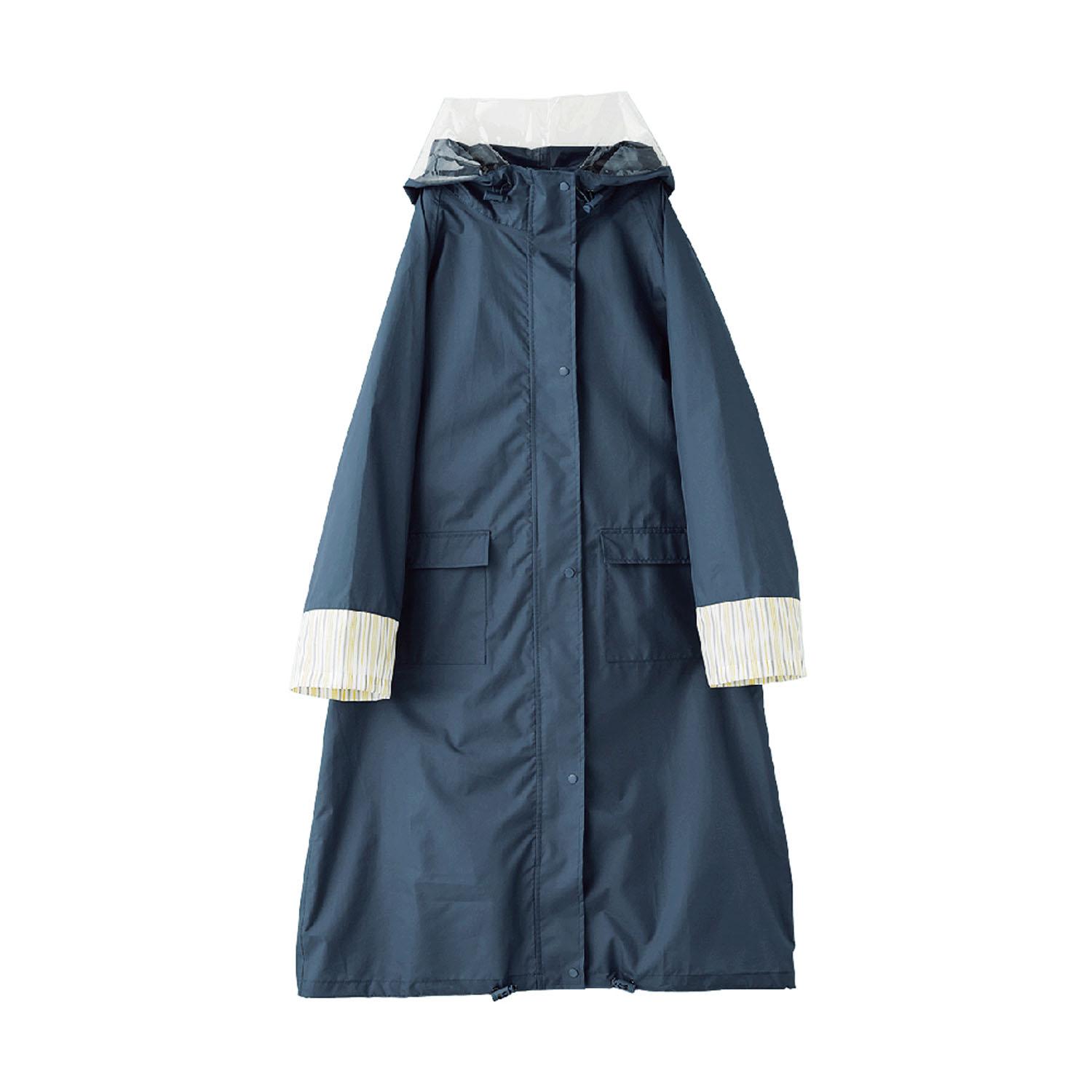 HARAINY Bicycle Rainwear Long M Size Navy Blue (Navy Stripe)