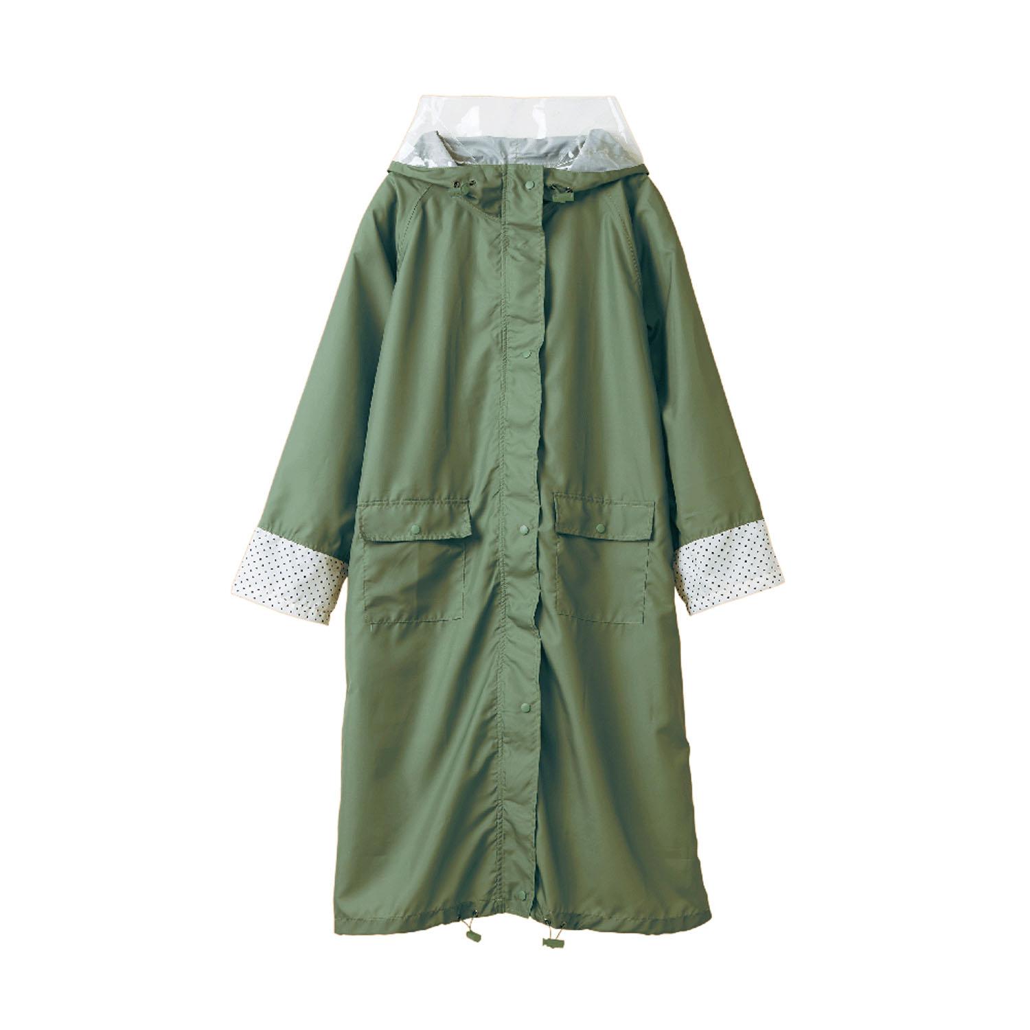 HARAINY Bicycle Rainwear Long M Size Moss Green (Mods Dot)