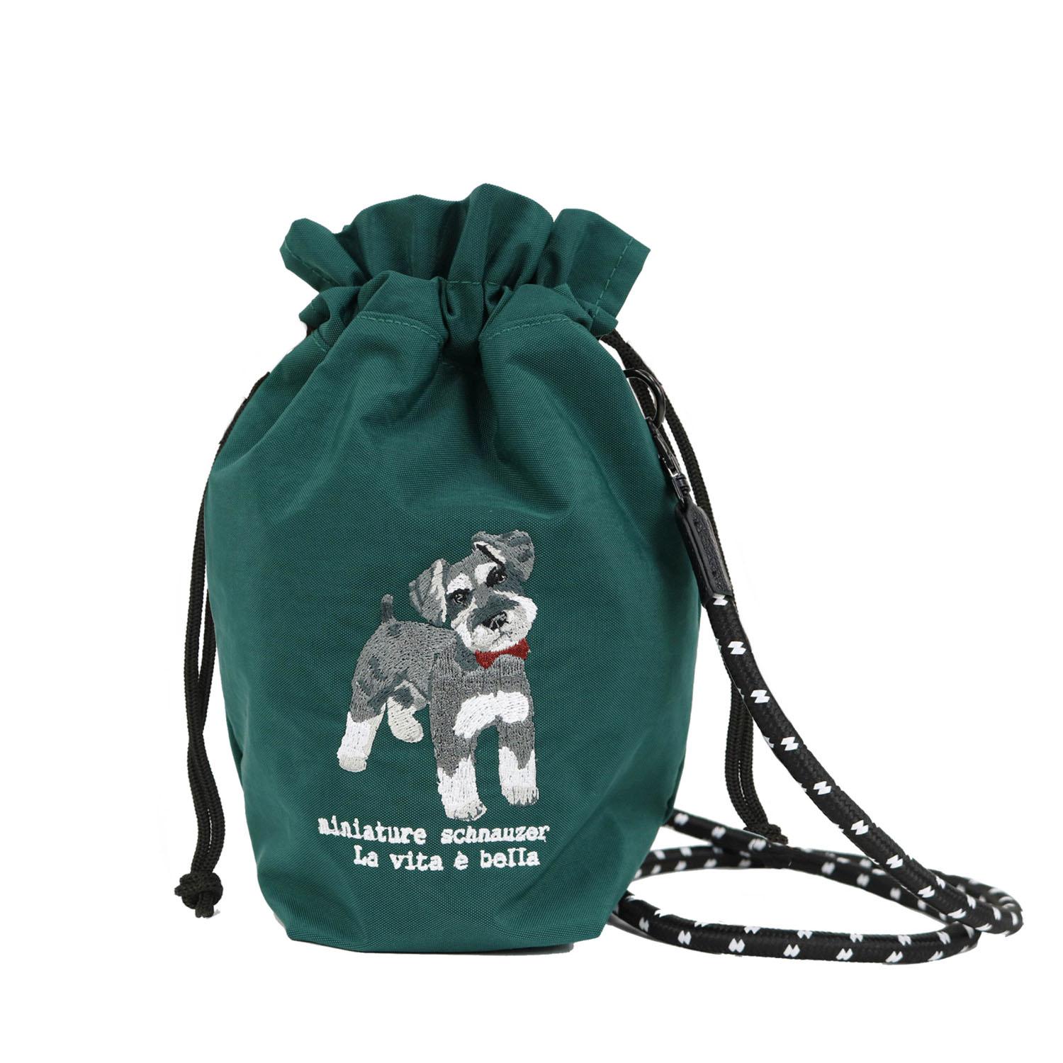 Animal Embroidered Drawstring Shoulder Bag - Schnauzer