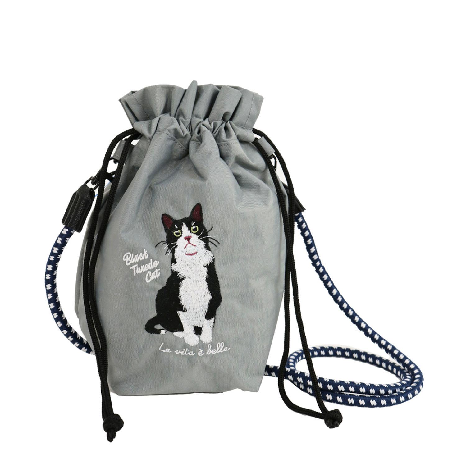 Animal Embroidered Drawstring Shoulder Bag - Split-Face