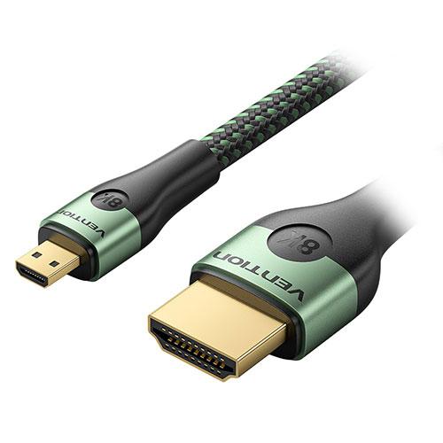 VENTION Cotton Knit Ultra-Thin HDMI-D Male to HDMI-A Male Cable 8K 1m Aluminum Alloy Type HDCP Compatible Green AG-1443