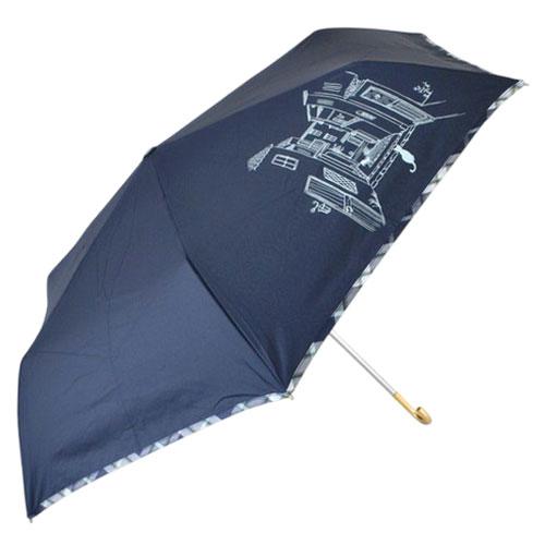 Sangoku 55cm Wind-Resistant Mini Umbrella Check Piping and Cat Design Navy MKN Original CAT Textile Lightweight Wind-Resistant Mini Rain Umbrella with Strong Wind Design S2114804