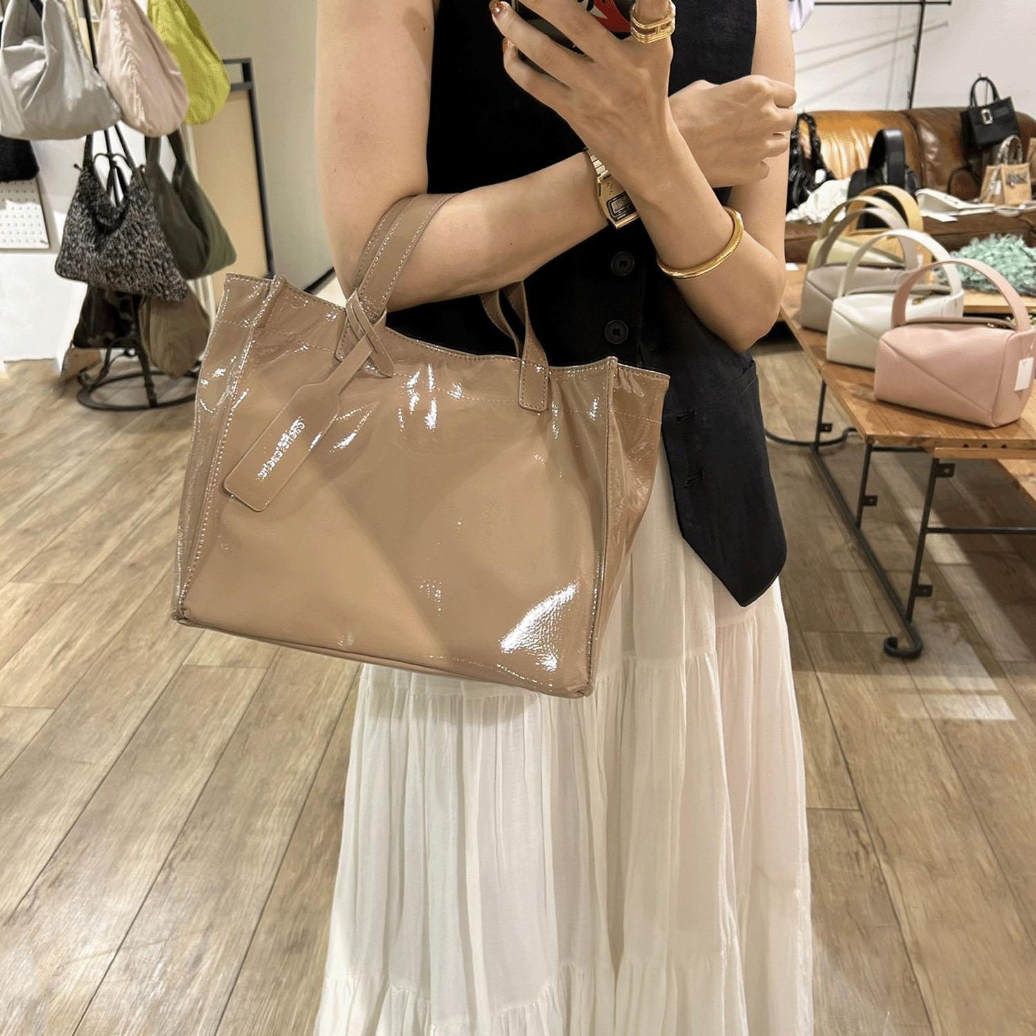 cachecache Enamel-Style Shopper Bag Small Size - Beige