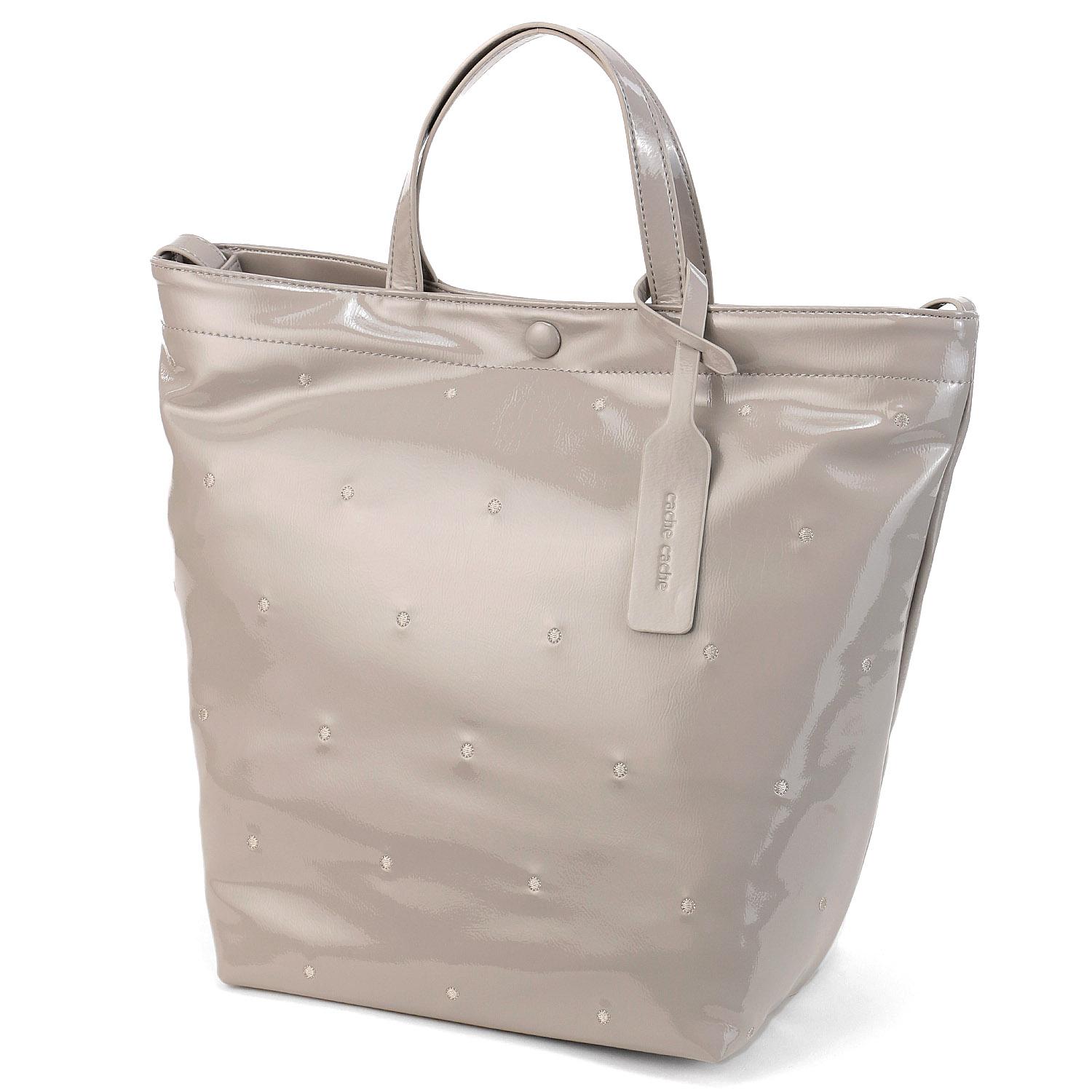 cachecache Enamel Dot Embroidered 2-Way Tote Bag - Light Gray