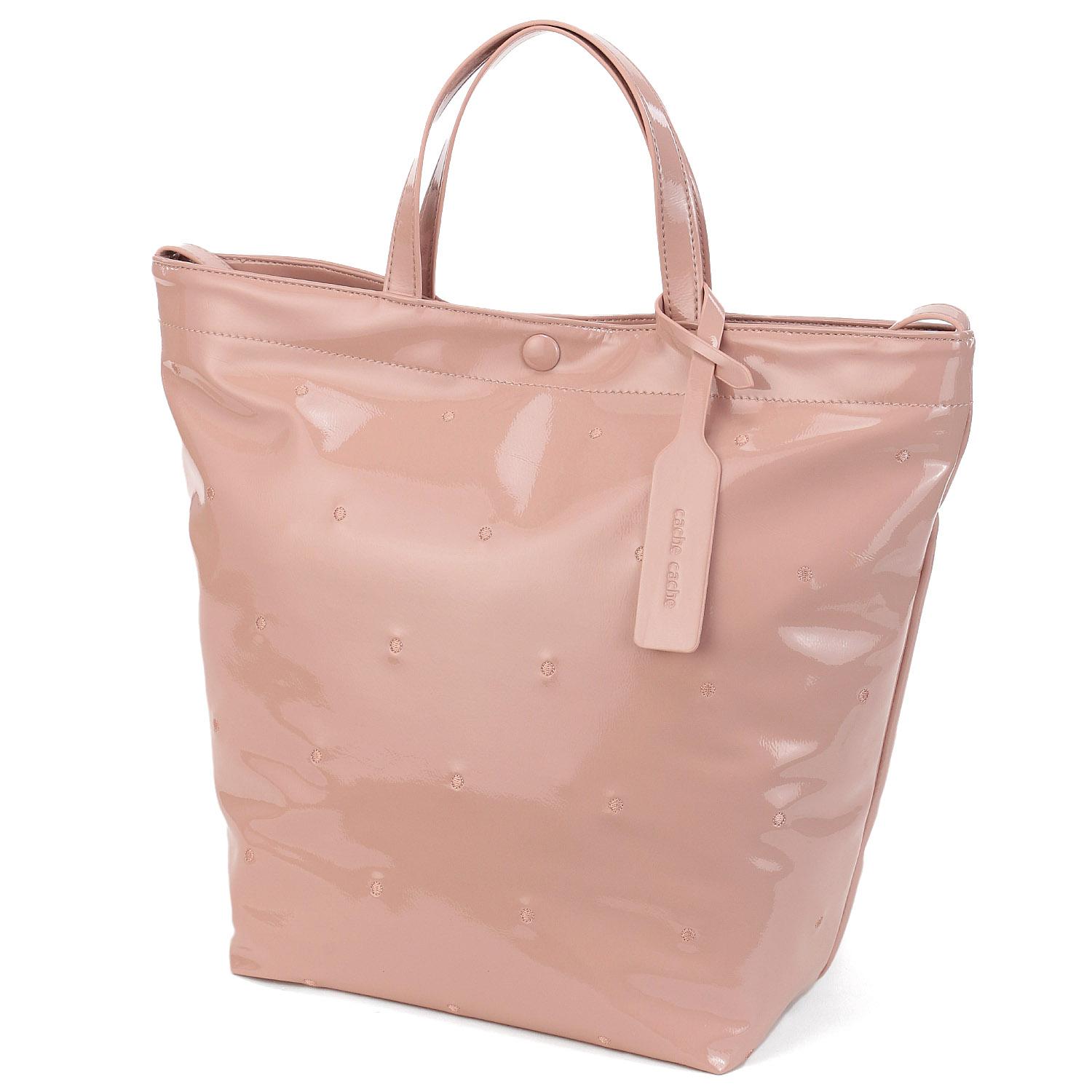 cachecache Enamel Dot Embroidered 2-Way Tote Bag - Light Pink