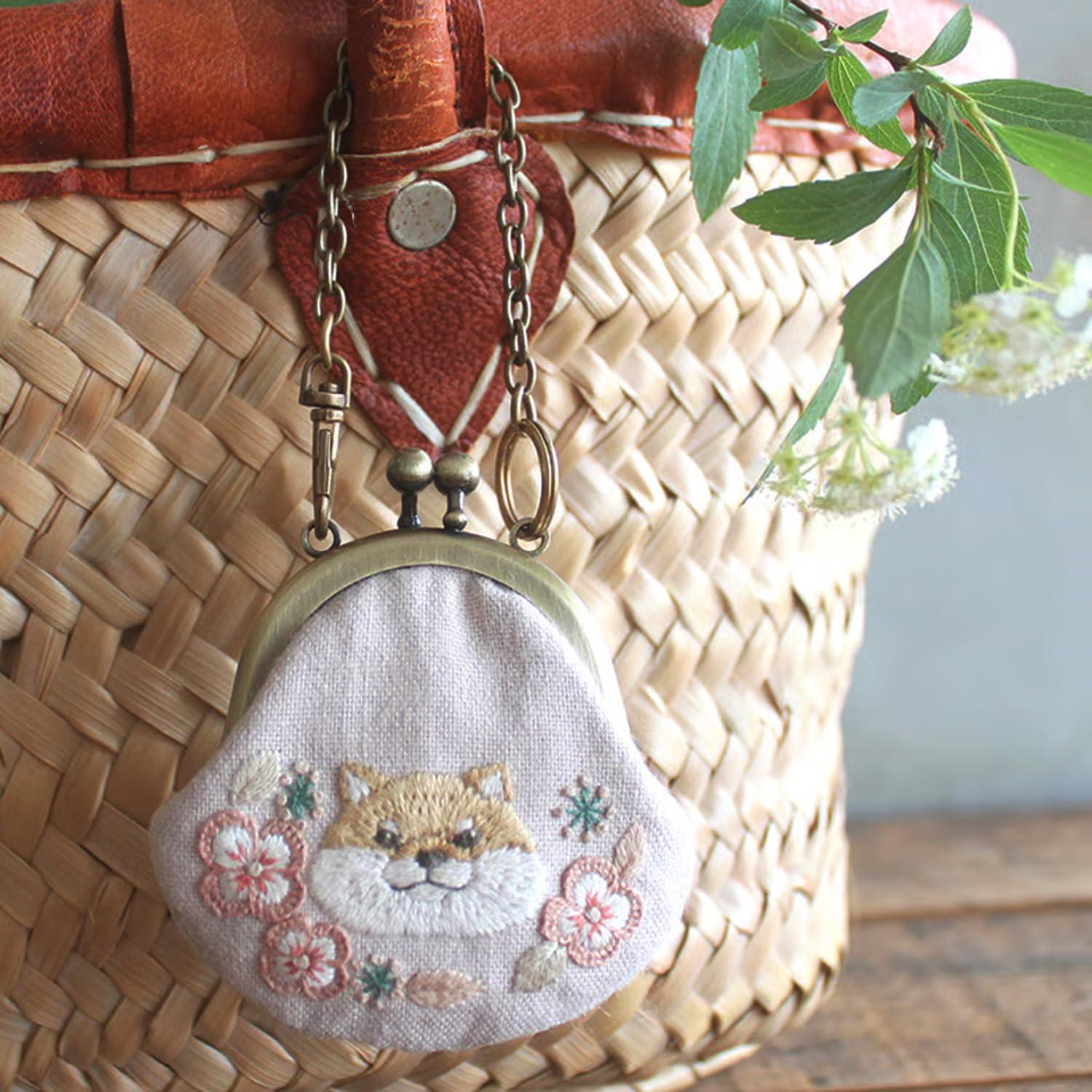 Plump Shiba Inu and Poppy Mini Coin Purse Charm Round Cat and Osteospermum Mini Coin Purse Charm