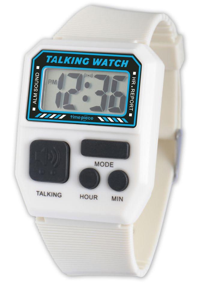 Time Piece Talking Watch Press a button to hear the time spoken aloud White TPW101T-WT