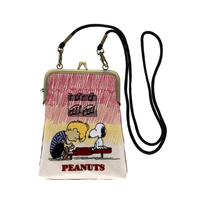PEANUTS Tatami Embroidery Vertical Pencil Case Gama-guchi Snoopy Piano