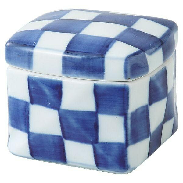 West Sea Pottery Bozan-yaki Square Ceramic Box (Small) Underglaze Checkered Pattern 63039