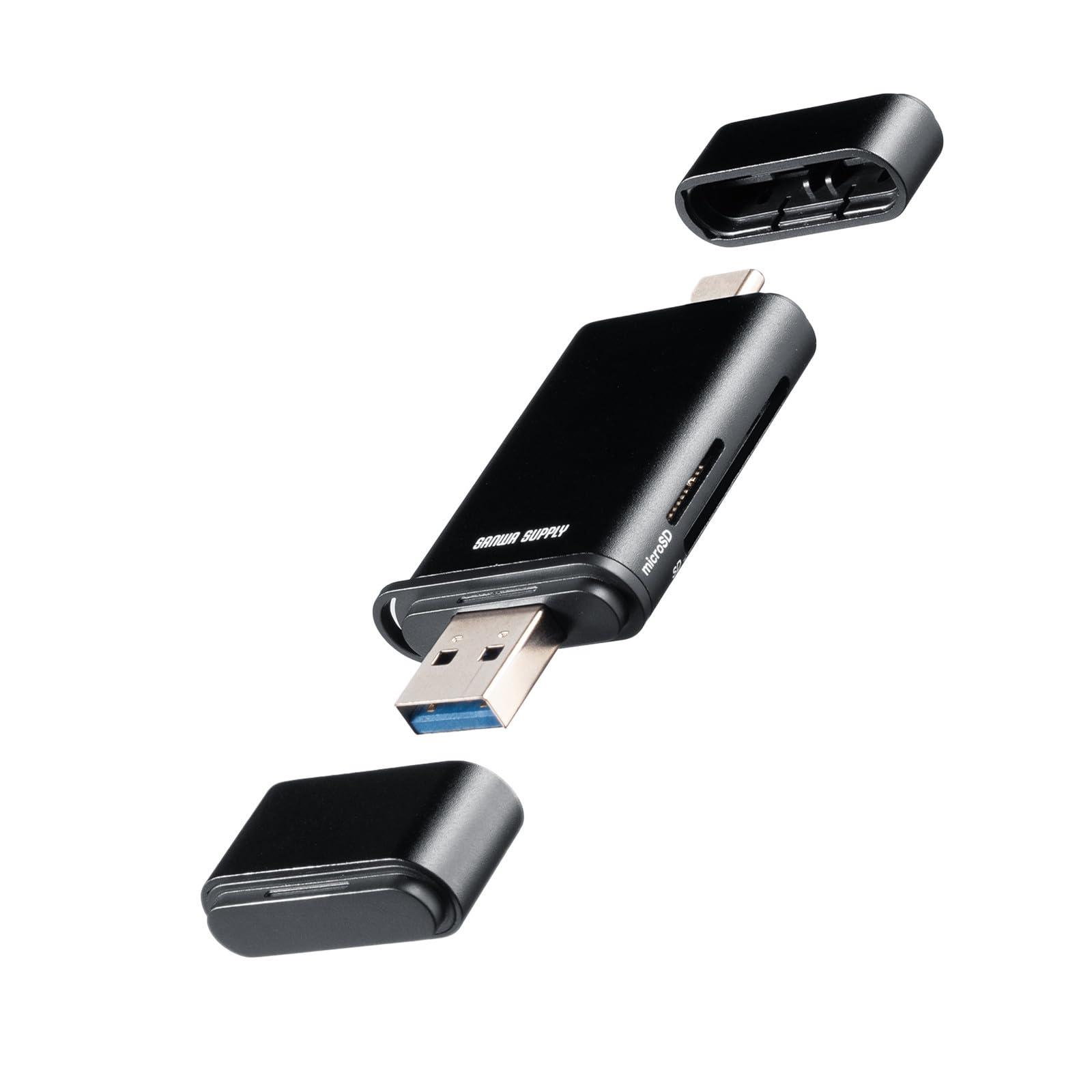 Sanwa Supply UHS-II Compatible USB Type-C & USB-A Card Reader Black ADR-5TCMSD3BK