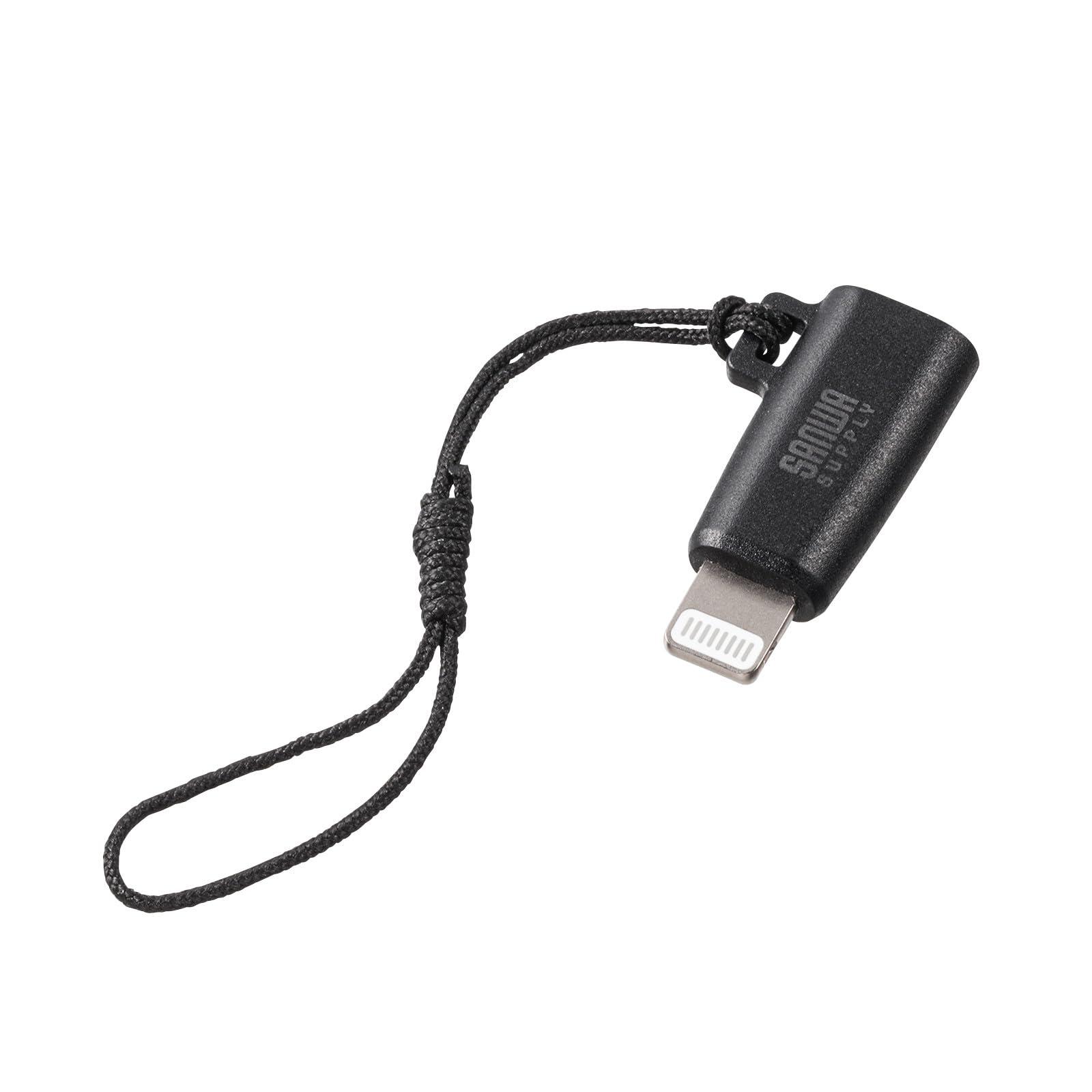 Sanwa Supply USB Type-C to Lightning Adapter with MFi Certification and Strap, Black AD-USB30LCFBK