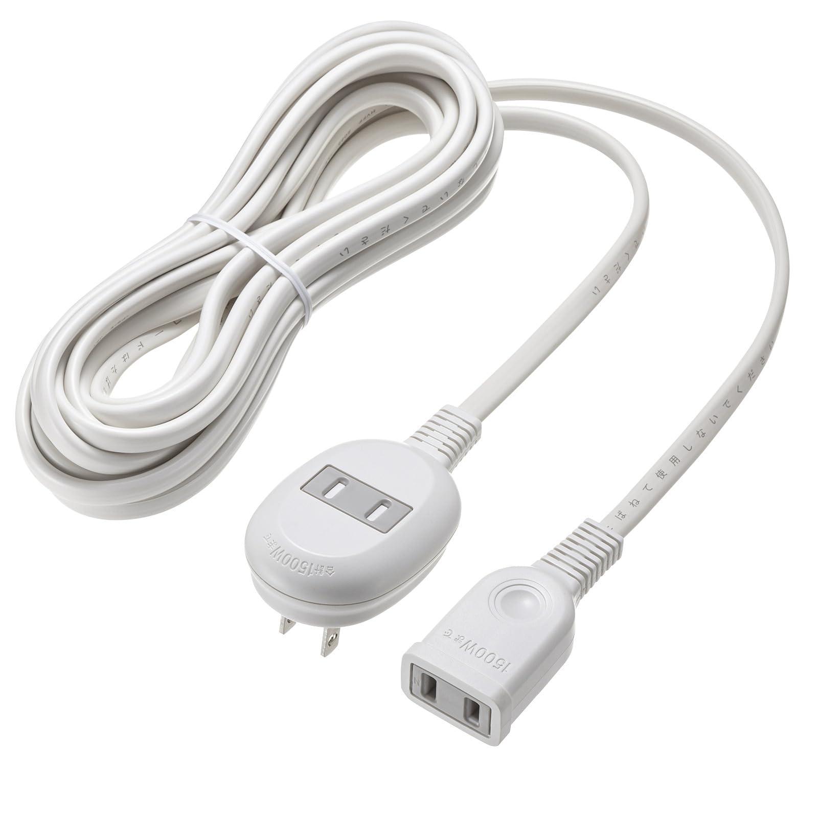 Sanwa Supply Plus 1-Outlet Extension Cord 2P・1 Outlet + 1 Outlet・5m White TAP-B8-5K