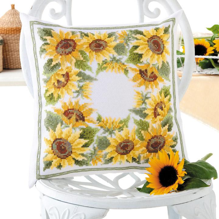 Olimpas Silk Embroidery Kit: Cushion Sunflower Wreath 6044